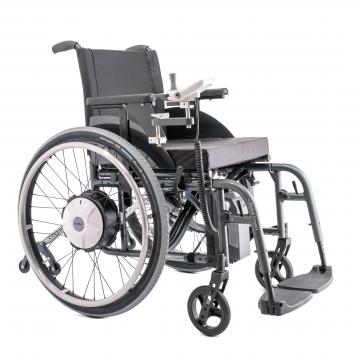 Dispositivo movil eléctrico Invacare Alber E-Fix para conver las sillas de ruedas manuales en sillas de ruedas eléctricas. Baterías de litio.