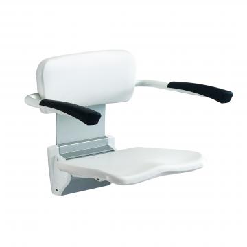 Invacare Futura asiento de pared abatible con respaldo y reposabrazos. 