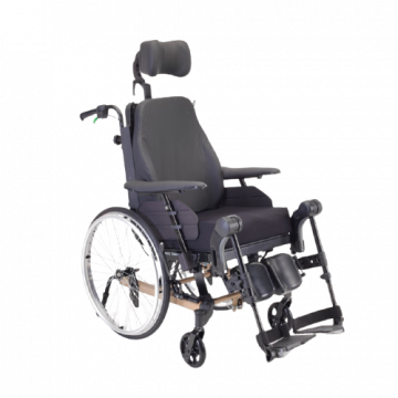 Silla de ruedas de posicionamiento Invacare Rea Clematis Pro chasis compacto y tecnología DSS para la basculación de asiento.