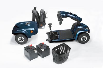  Scooter eléctrico Invacare Leo disponible en 3 o 4 ruedas con kit de luces para más seguridad.