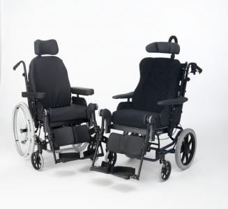 Silla de ruedas de posicionamiento Invacare Rea Azalea. Basculación de asiento con transferencia de peso hasta 25º y una reclinación del respaldo de 30º. 