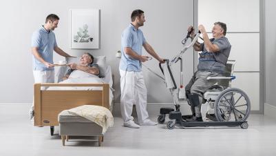 Grúa de bipedestación Invacare ISA Xplus para usuarios bariátrico, sempuñaduras ergonómicas, brazo de elevación extensible, soporte de piernas ajustable en altura